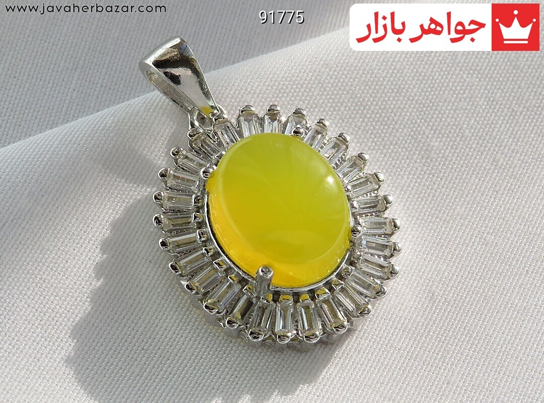 آویز نقره عقیق زرد طرح خورشید [شرف الشمس]